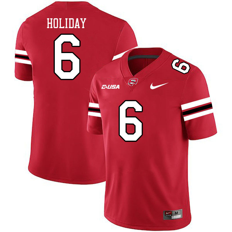 Western Kentucky Hilltoppers #6 Jimmy Holiday College Football Jerseys Stitched Sale-Red Western Kentucky Hilltoppers #6 Jimmy Holiday College Football Jerseys Stitched Sale-Red